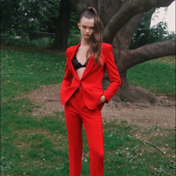 Zara | Jackets u0026 Coats | Zara Red Tuxedo Jacket Tuxedo Cigarette Pants Xs |  Poshmark